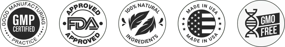 GMP Certified, FDA Approved, 100% Natural, Made in USA, GMO Free